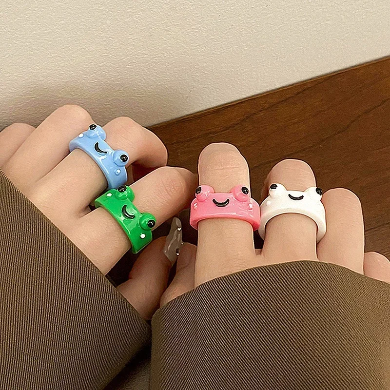 Creative Cute Rings Female Animation Frog Ring Lonely Frog Ring Color Resin Frog Ring  Party Holiday Gift for Friends