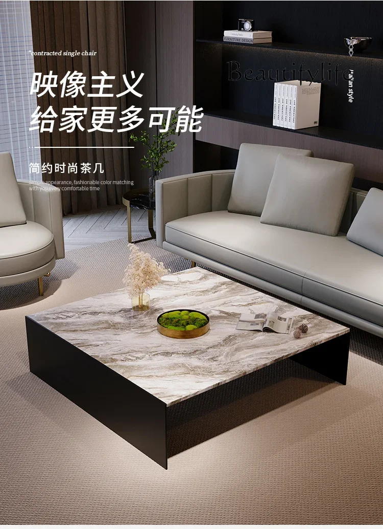 

Italian Minimalist Coffee Table Modern Living Room Natural Marble Light Luxury Square Coffee Table Designer
