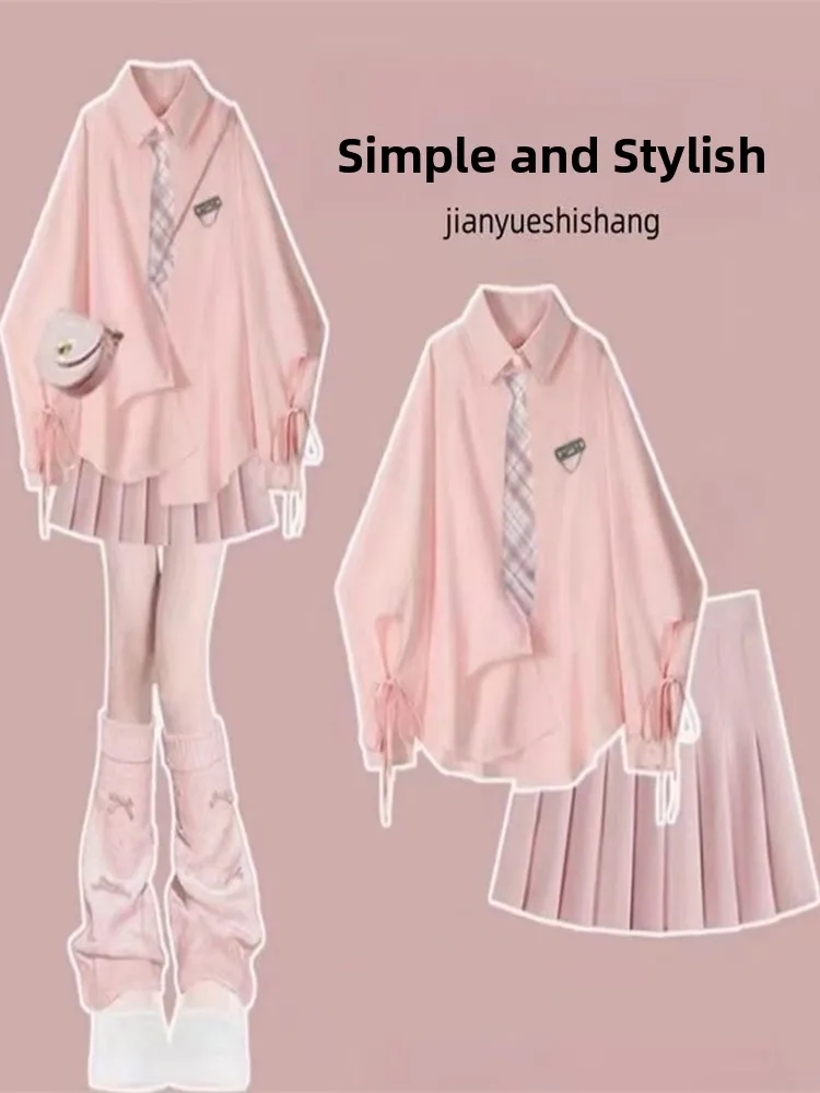 

Dopne Spring Faion JK orm Set 2025 Ultra ular Two-Piece Set College Sle Pink Pleated Skirt School orms Wome...