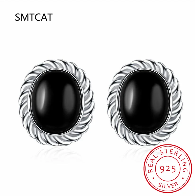 

Oval Cut Natural Black Spinel 925 Sterling Silver Thread Stud Earrings for Women Fashion Gemstone Jewelry Brincos de Prata