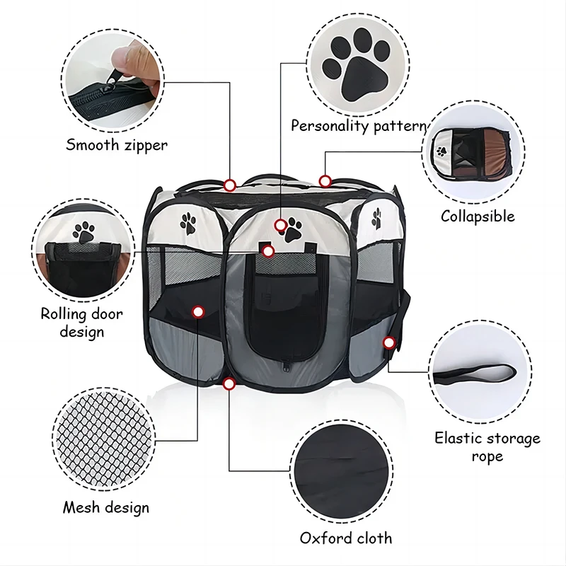 Portable Foldable Pet Tent Kennel Octagonal Fence Puppy Shelter Easy To Use Outdoor Easy Operation Dog Cages Cat Fences