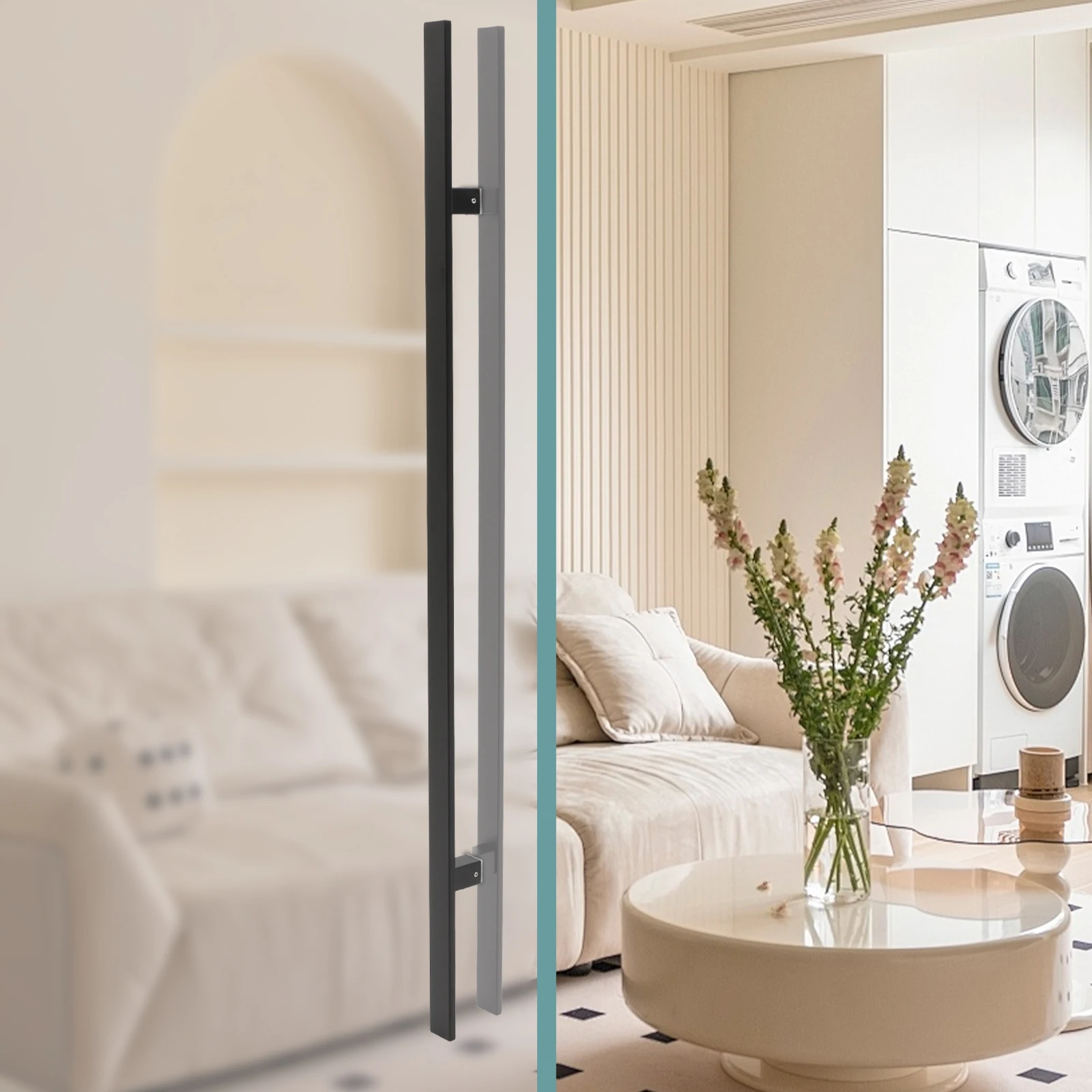 

1200*40*10mm H-Shaped Stainless Steel Pull Handles, Pair-Mounted Design Classic Black Pull Door Handle for 12mm Thick Glass Door