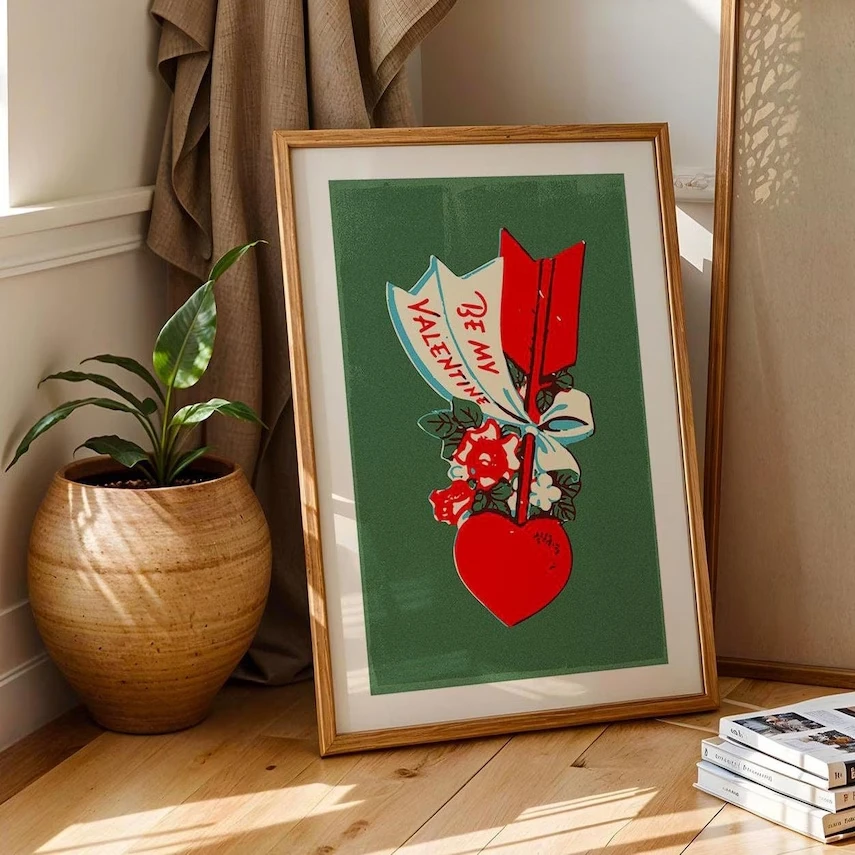 Retro Valentines Day Art Valentine Heart Print Be Mine Poster Kitchen Wall Art Valentine Home Decor Kitchen Decor Holiday Gif