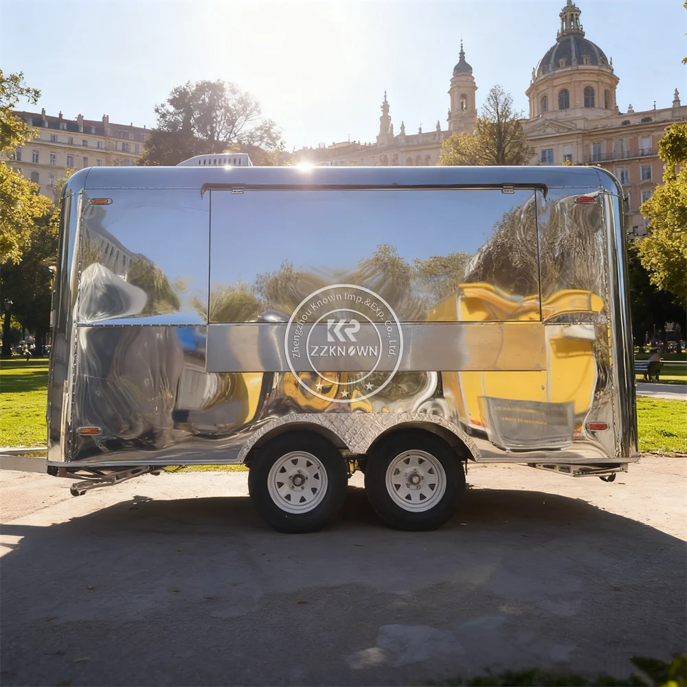 Street Stainless Steel Mobile Snack Bubble Tea Food Truck Trailer Coffee Van Mobile Food Trailer Fully Equipped