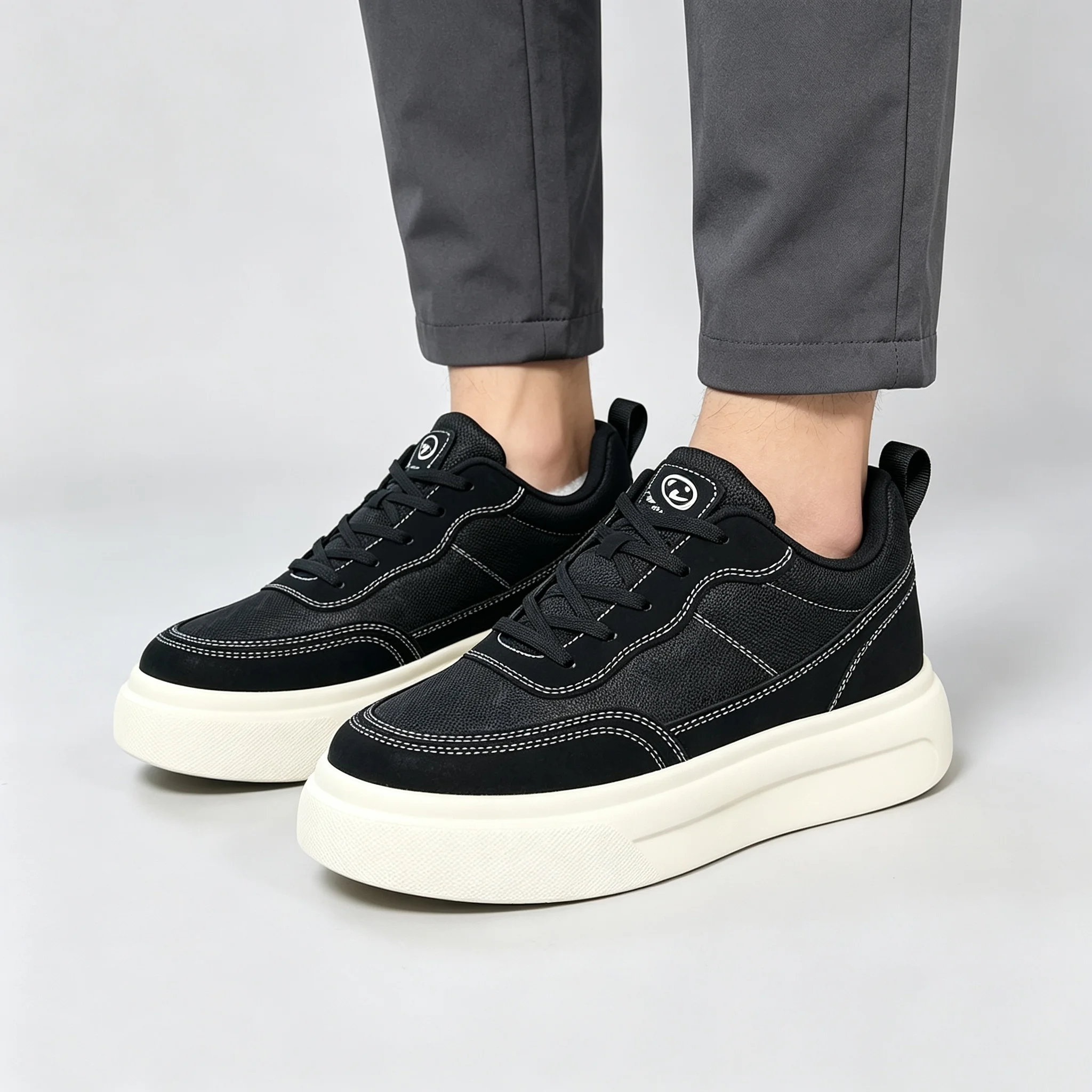 6-10CM Unsichtbare Höhenverlängerung Herren Plateau-Sneaker Schwarz Atmungsaktive Schnürschuhe Casual Höhenerhöhende Skate-Schuhe Alltagsschuhe zum Spazierengehen – Detail 11