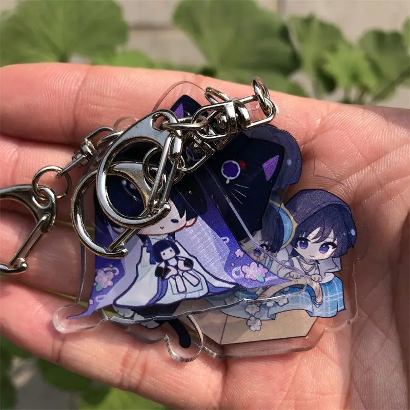 Wanderer Venti Childe Heap of People Acrylic Metal Keychain Pendant Style Holder Key Ring for Girl Bag Phone Accessories Jewelry