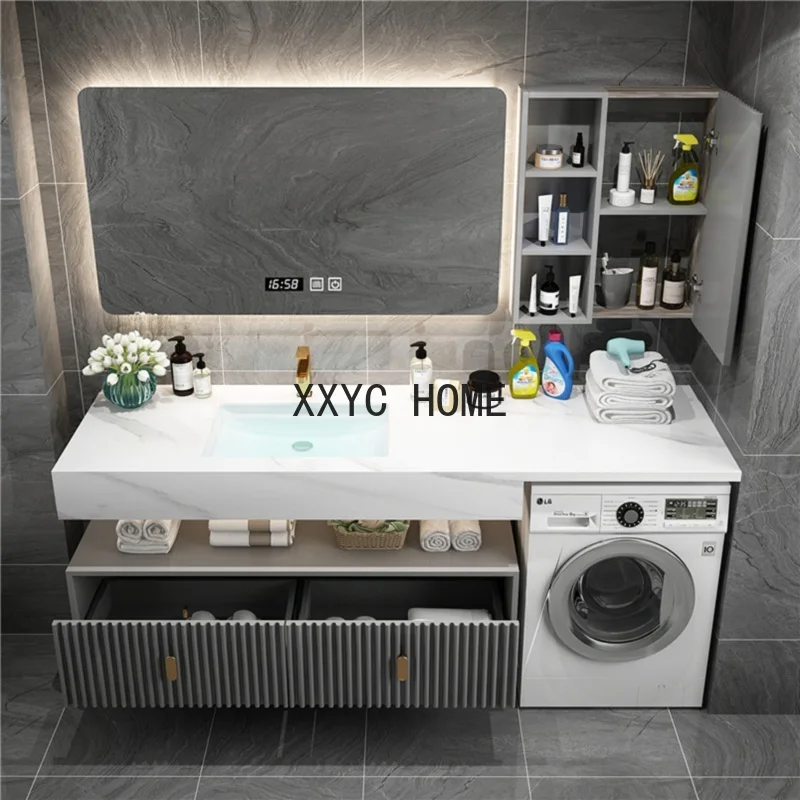 

Cabinet Combination Stone Plate Bathroom Cabinet Light Luxury Oak Bathroom Washbasin Washstand Smart Wall Cupboard