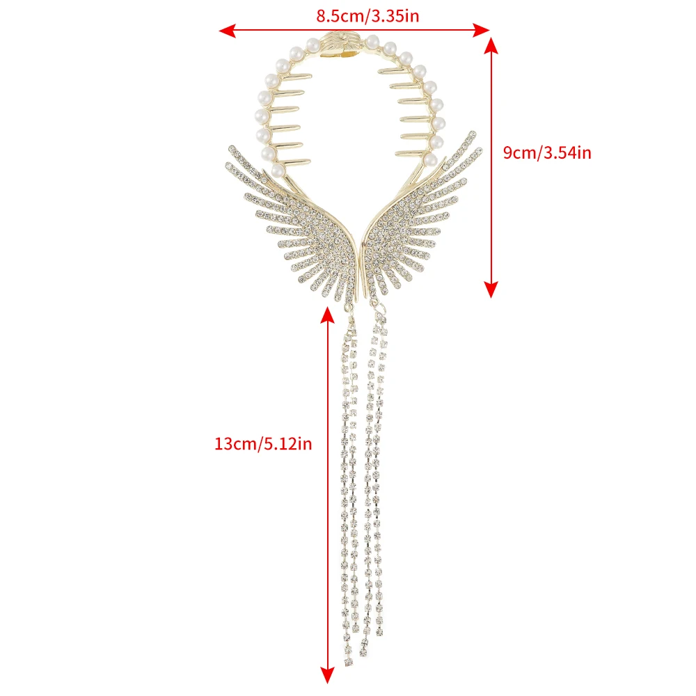 Haimeikang New Angel Wings Hair Bun Hair Clips Women Girls Rhinestone Tassel Ponytail Button Hairpin Golden Fashion Accessories