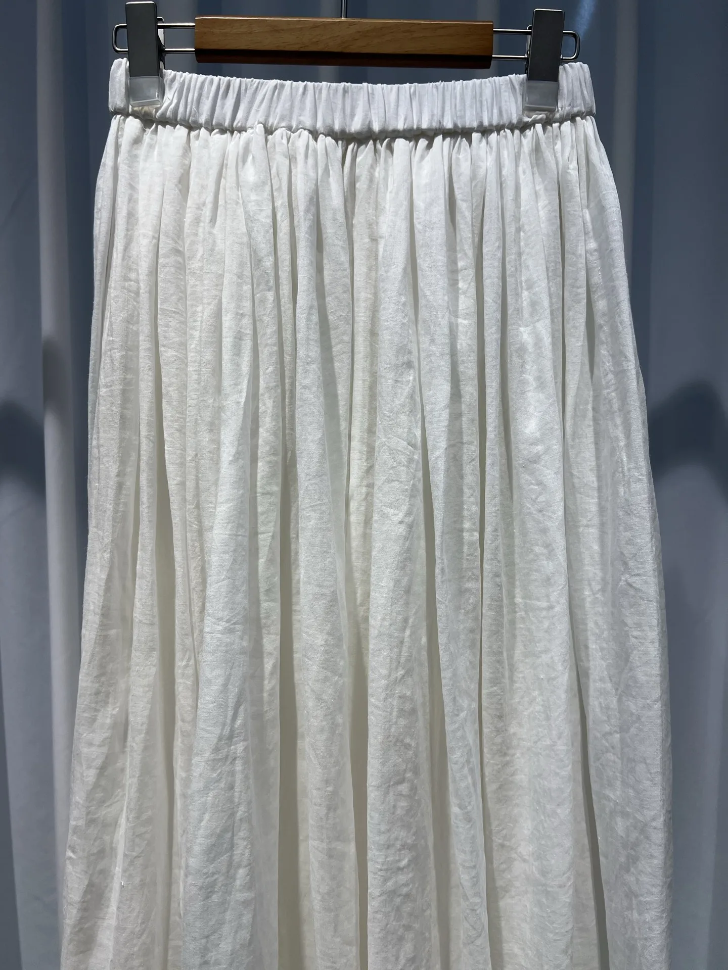 Women Solid Color Elastic High Waist A-Line Pleated Casual Long Skirt ﻿