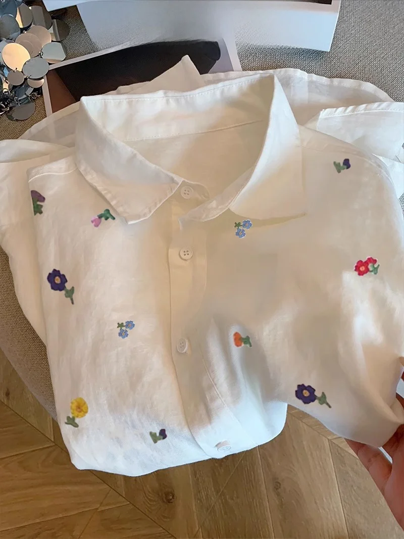 เสื้อผ้าผู้หญิงสไตล์เกาหลี ดีไซน์สร้างสรรค์ พิมพ์ลาย แขนยาว สีขาว สำหรับฤดูใบไม้ผลิและฤดูใบไม้ร่วง โดดเด่นไม่ซ้ำใคร สไตล์ลำลอง