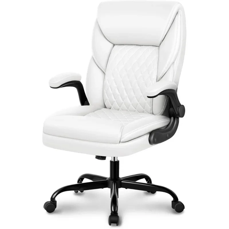 Executive Home , Ergonomic Computer Adjustable Flip-Up Arms, Lumber Support Swivel Task Rocking Function (White)