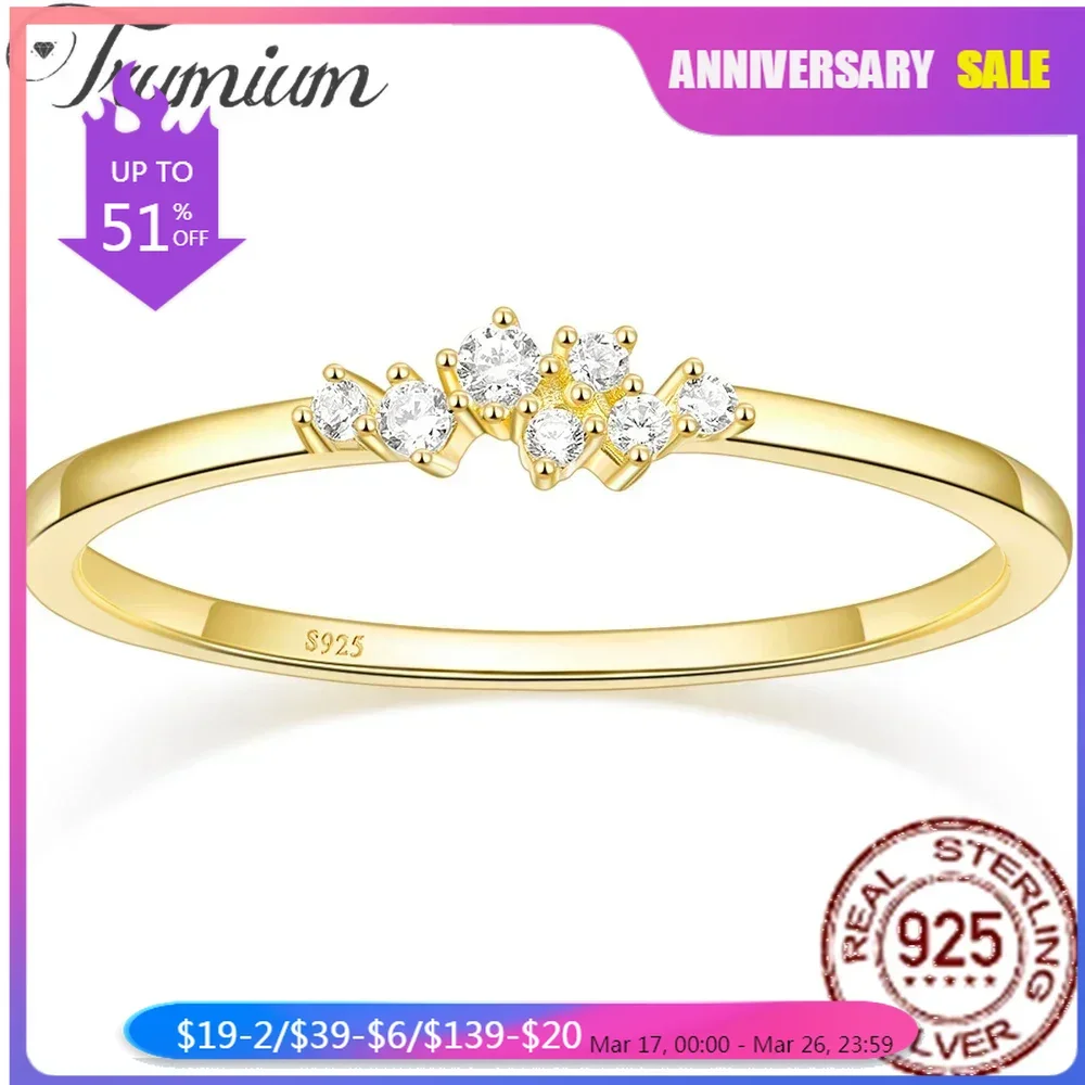 Teromium 1.5mm 925 perak murni 14K berlapis emas CZ pita pernikahan Dainty Stackable kubik Zirconia cincin pertunangan untuk wanita