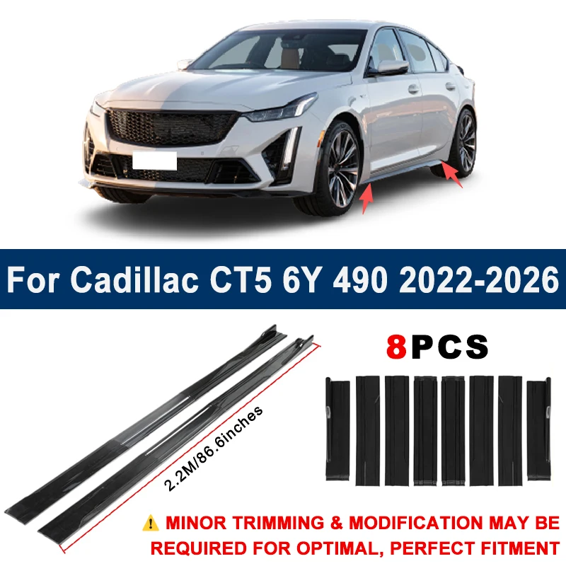 Aerodynamic 2.2m Sectional Side Skirt Extension Lips Racing Side Spoiler For Cadillac CT5 6Y 490 2022-2026 Sport Upgrade Kit