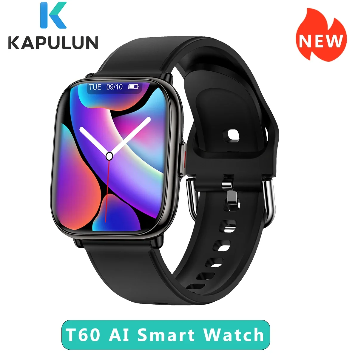 

KAPULUN T60 AI Smart Watch for Men Women, 1.75'' AMOLED Screen Support Always On Display HR/SpO2/Sleep Monitor 120+ Sport Modes