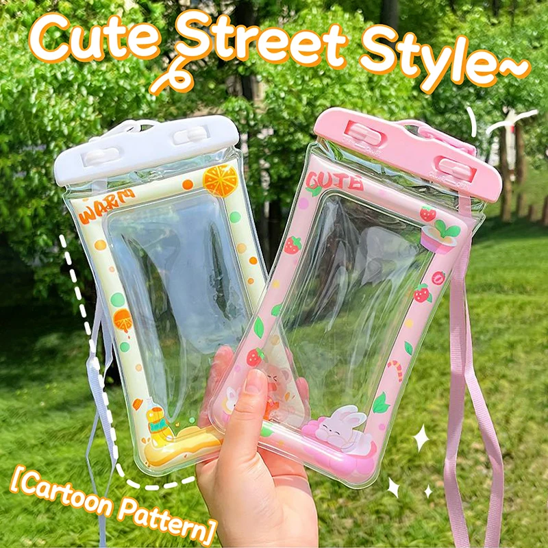 【Happy】Cartoon Waterproof Phone Case With Touchscreen Airbag Water Festival Neck Protector. be used for sizes below 6.67 inches!