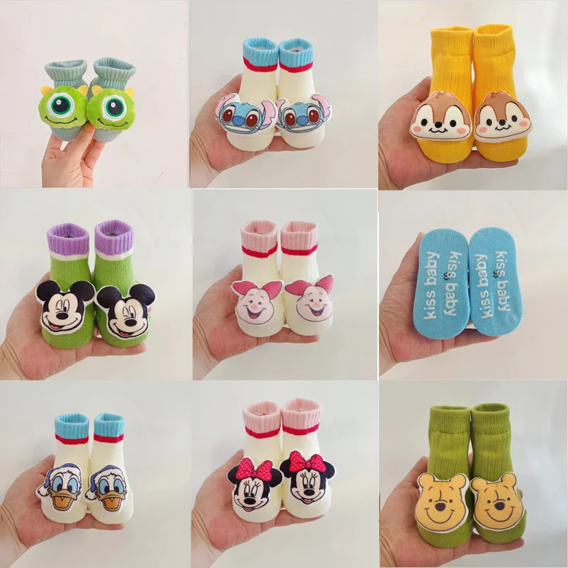 Disney Anime Mickey Mouse Spring Newborn Cotton Baby Socks Kawaii Minnie Toddler Baby Socks Shoes 0-1 Years Kids Gifts