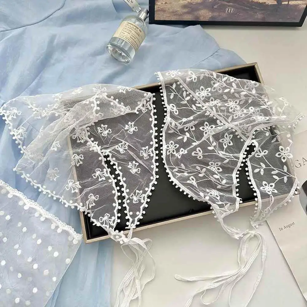 White Embroidered Floral Lace Hair Scarf Wraps Women Retro Triangle Headscarf Hat Travel Photo Headband Hair Accessories