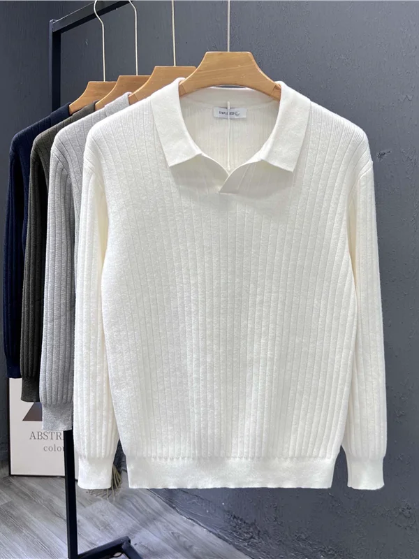 

Simple Men's Long Sve Knitted irt Casual Base Layer Netie Autumn Winter Versatile Men's Wear Versatile Flip Collar Swe...