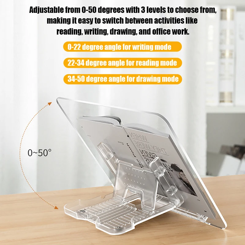 Soporte de acrílico transparente para lectura de libros, soporte ajustable para iPad, tableta, ordenador portátil, soporte de escritorio