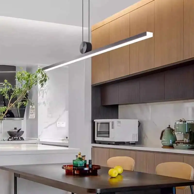 Black Led Long Pendant Lights Nordic Modern Restaurant Bar One-word Chandeliers Simple Home Indoor Decor Lighting Lamps Fixtures