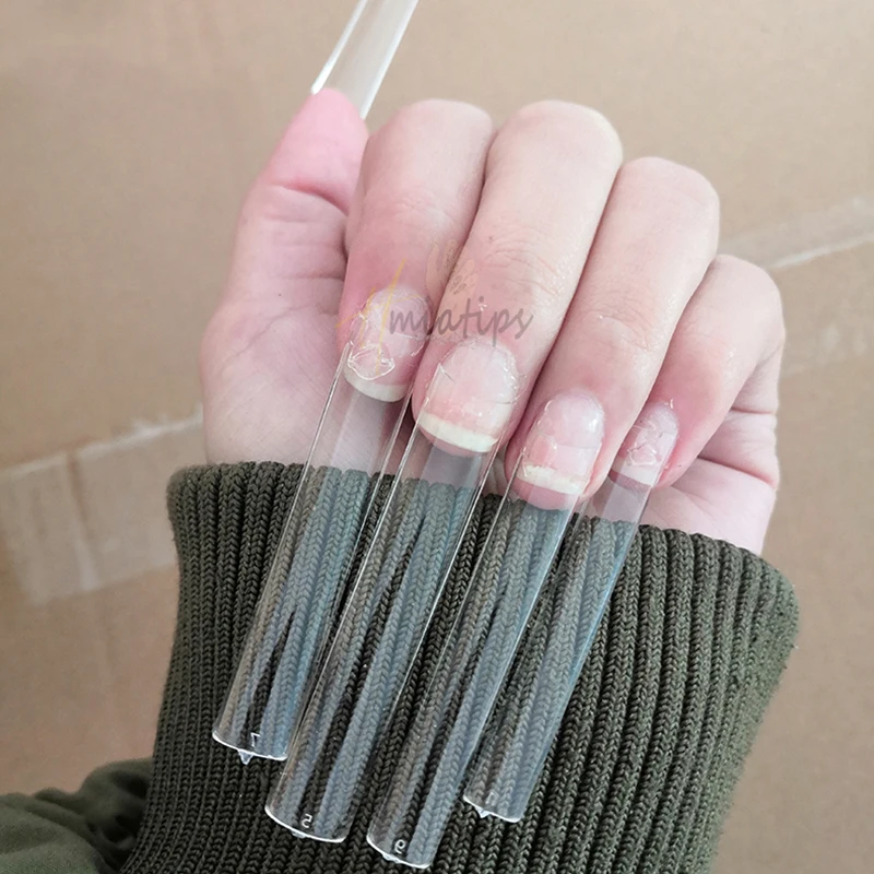 Picture 7: 3XL Coffin Nail No C Curve Straight Square Press on Nails Extra Long Clear Half Cover False Nails Manicure Salon Supply