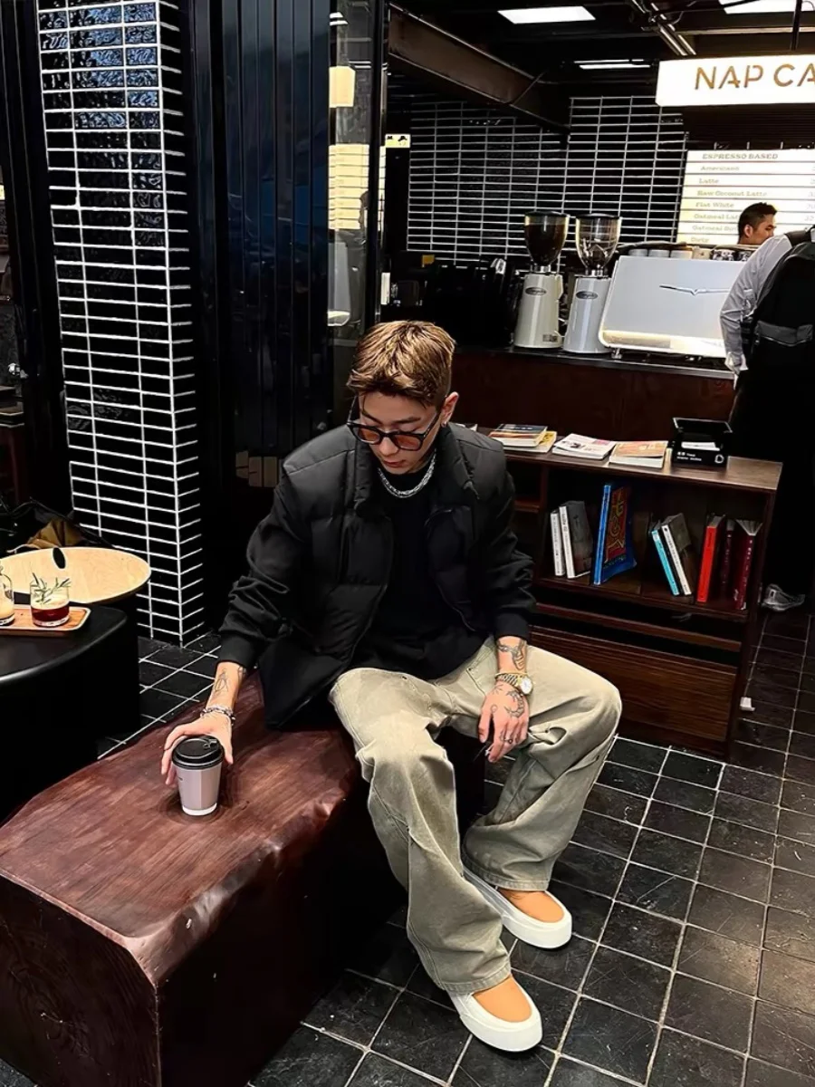 

Мужские джинсы с прямыми штанинами в американском стиле ретро, повседневная свободная рабочая одежда, брюки длиной до пола, застежка-молния со средней талией