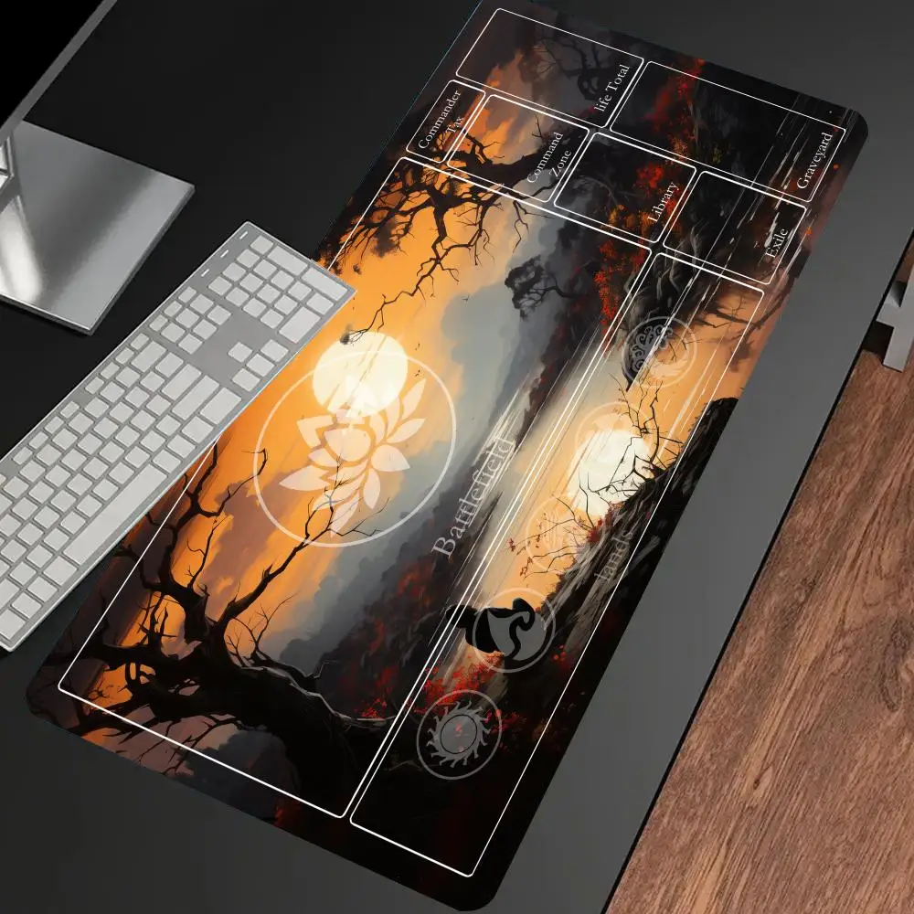 Sakura and Moon Yellow Mouse Pad Card Game Mat Large Computer Office Mousepad Non-slip for MTG DTCG CCG RPG Trading Card Playmat