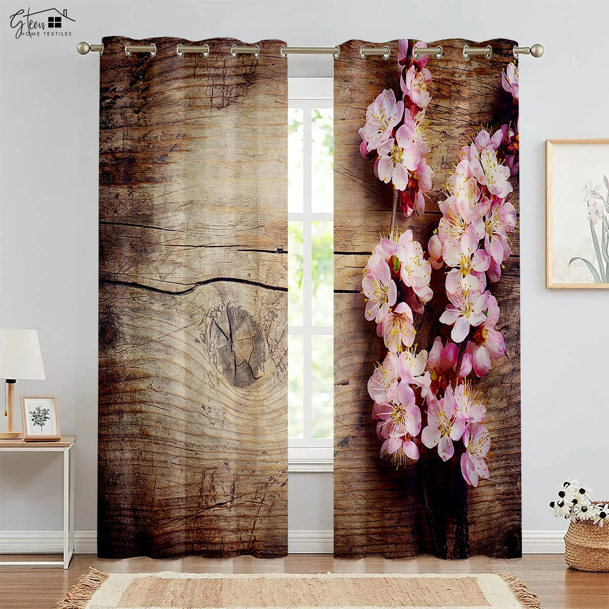 

Wood Grain Flower Pattern Decorative Curtains Fresh And Natural Bedroom Living Room Balcony Polyester Fiber 3D Printing Curtains