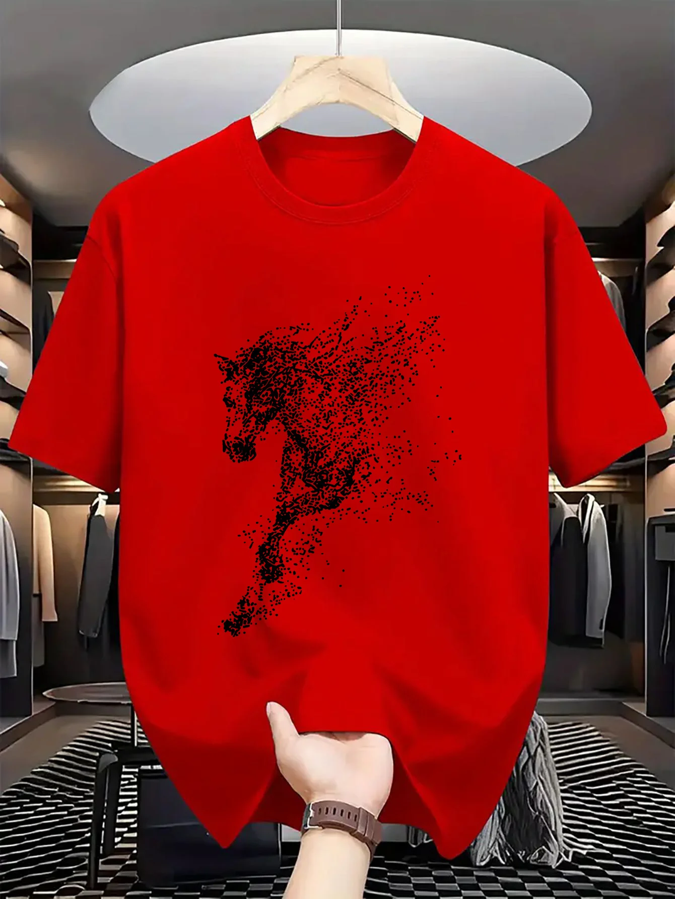 Men 100% Cotton Smiling Glitter Broken Bear Graphic Print T Shirts Short Sleeve Avant-garde Casual Summer Streetwear Tops
