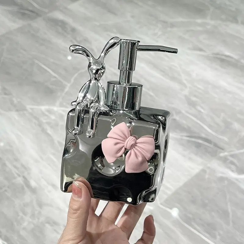 Bow Ceramic Lotion Bottle Silver Rabbit Soap Container Bathroom Accessories High-grade Makeup Remover Shampoo Storage Bottle New