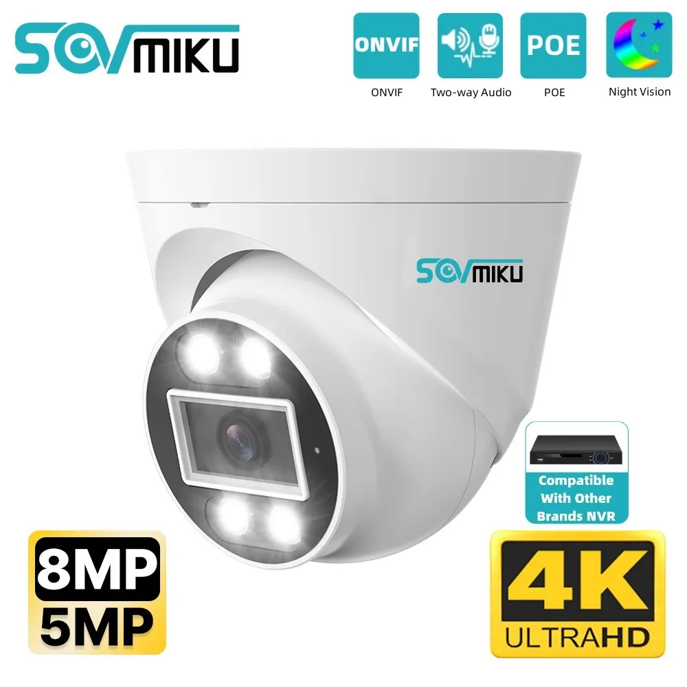 SOVMIKU POE H.265+ 8MP 4K IP Camera Night Vision ONVIF Face Detection Outdoor Waterproof Dome CCTV Security Surveillance Camera