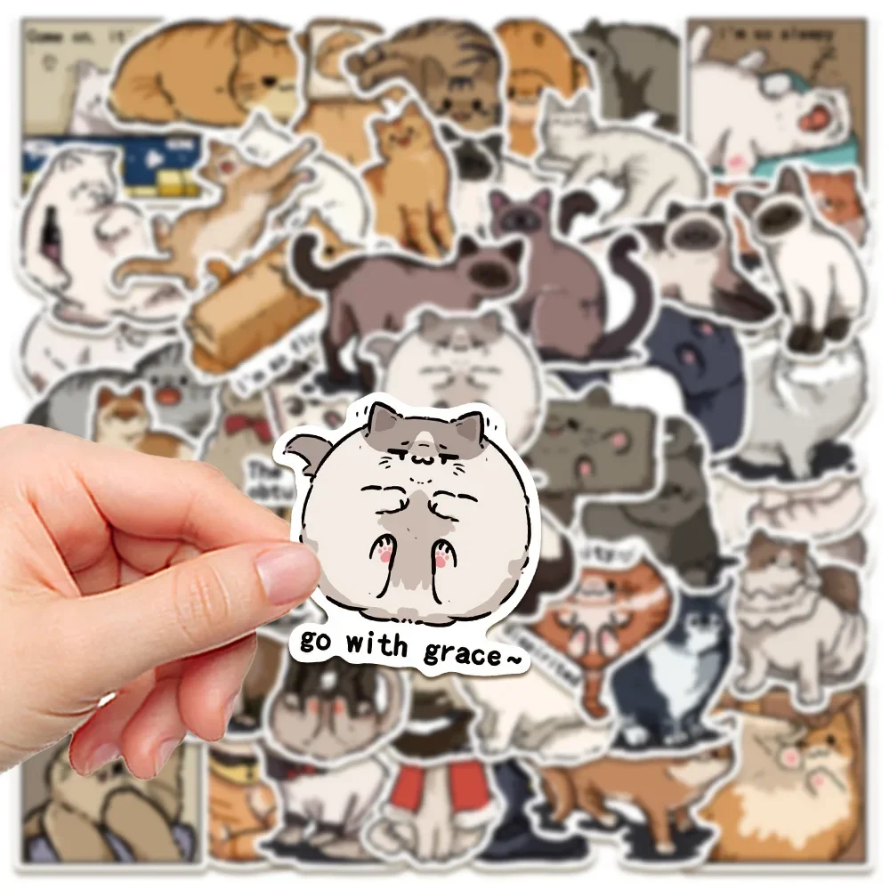 10/30/50Pcs Cute Fat Cat Waterproof Graffiti Sticker Aesthetic Decorative Luggage Laptop Phone Guitar Scrapbook Kids Stickers