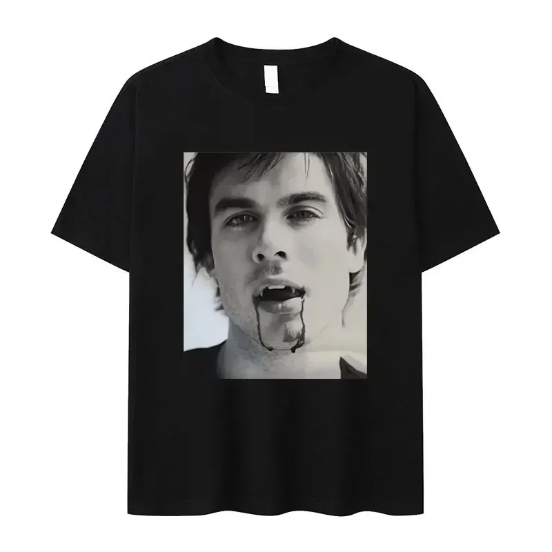 Damon Salvatore IanSomerhalder TV drama patrón camiseta para mujer retro gótico moda camiseta de gran tamaño para mujer ropa de calle