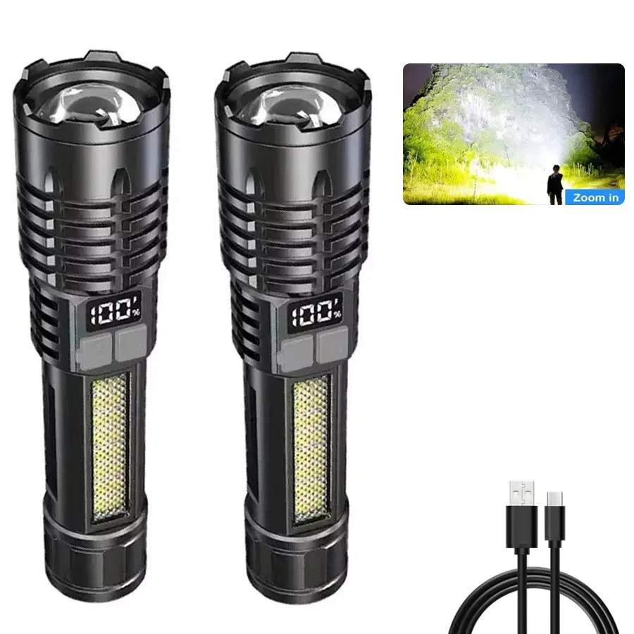 NEUE High Power LED Taschenlampe Teleskop Zoom Taschenlampe Mit COB Seite Licht Für Outdoor Camping Angeln Camping Notfall Laterne