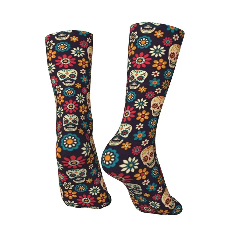 Fashion Mens Day Of The Dead Sugar Skull Pattern Dress Socks Unisex Warm Comfortable 3D Printed Mexican Floral Crew Socks