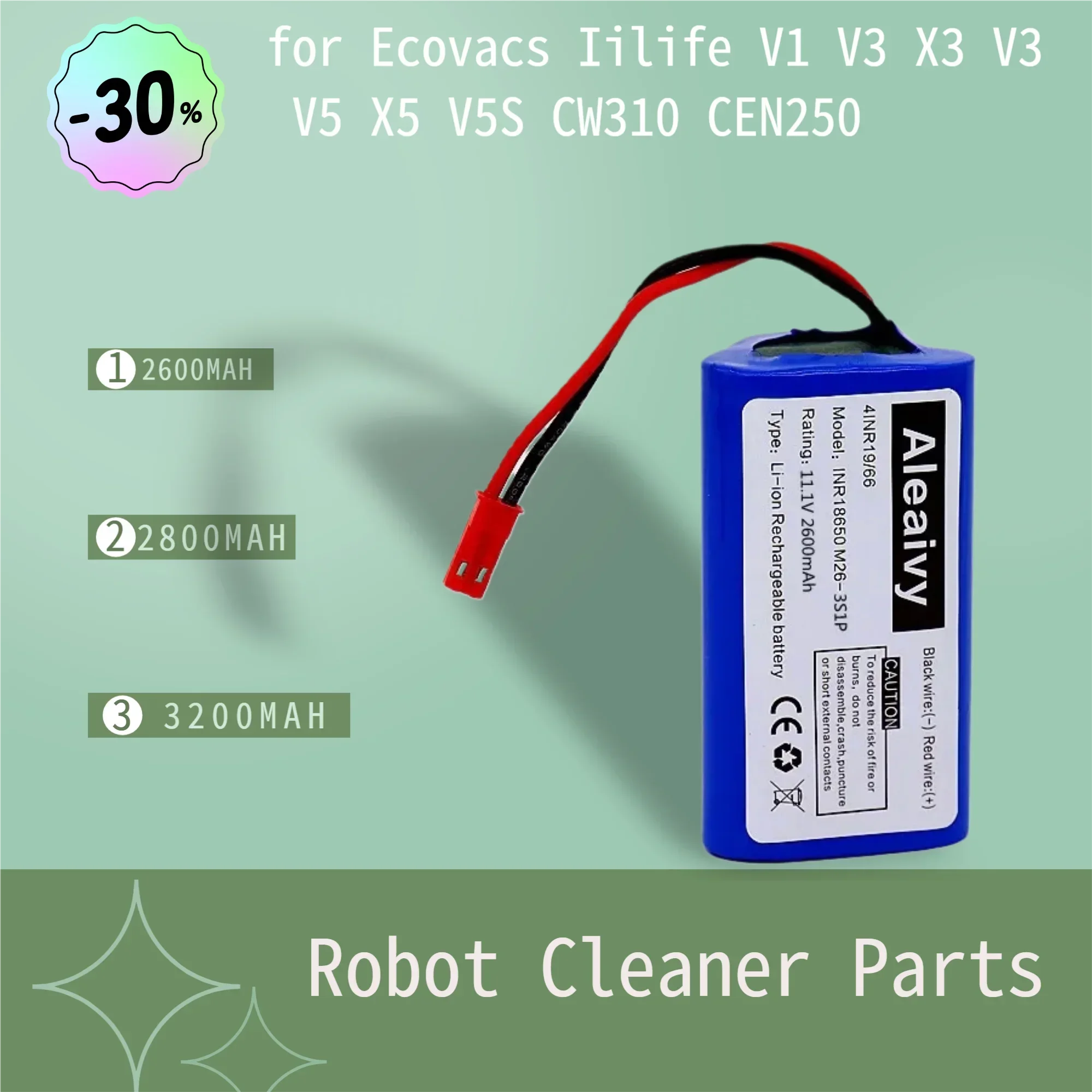 

Ecovacs Iilife Robot Cleaner Parts: 11.1V 2600mAh 18650 Lithium Replacement Battery for V1, V3, X3, V5, X5, V5S, CW310, CEN250