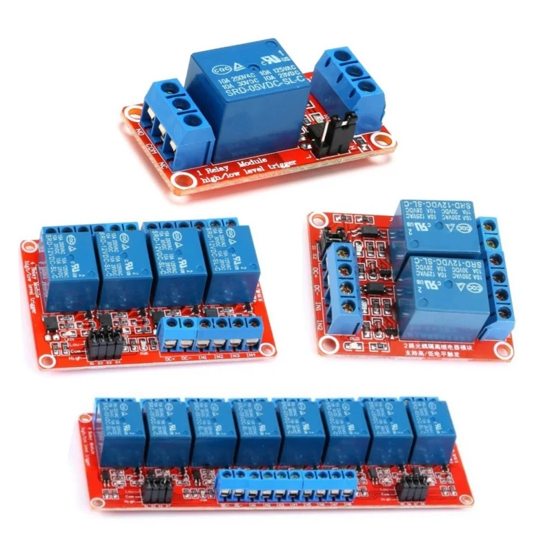 Relay Module 1 2 4 8 Channel 5V12V24V Relay Module Board Optocoupler Isolation High/Low Level Trigger Microcontroller Red Board