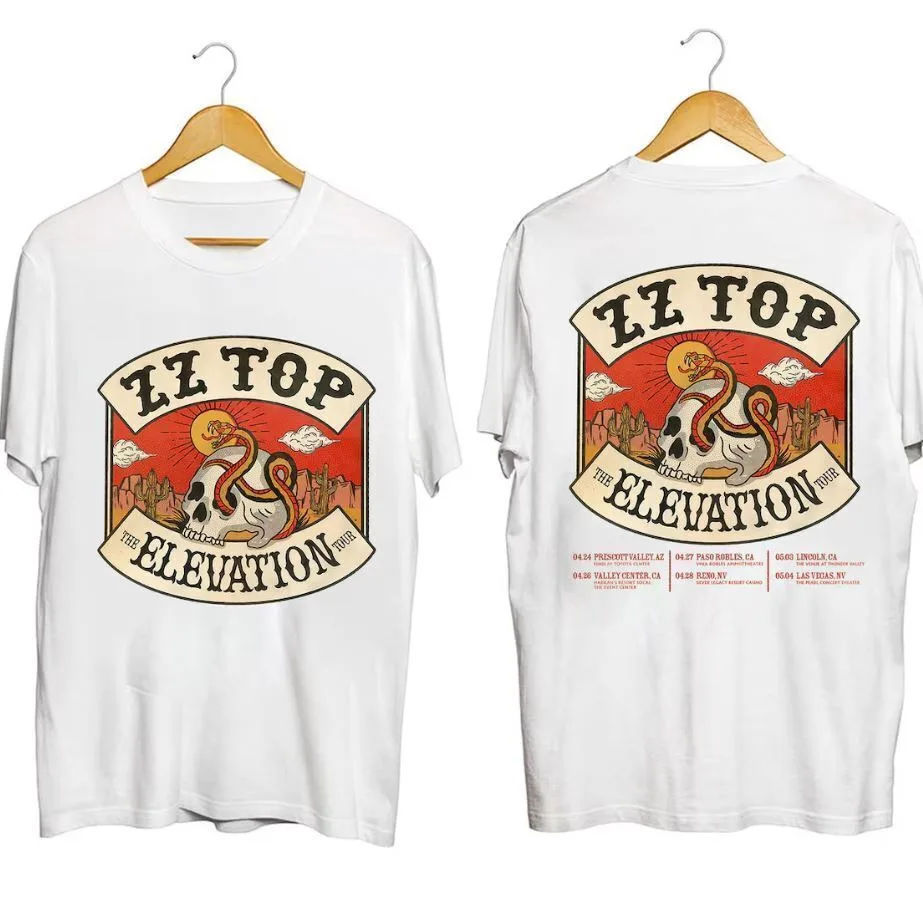 ZZ Top The Elevation Tour 2024 T-Shirt White Cotton Tee S-5XL