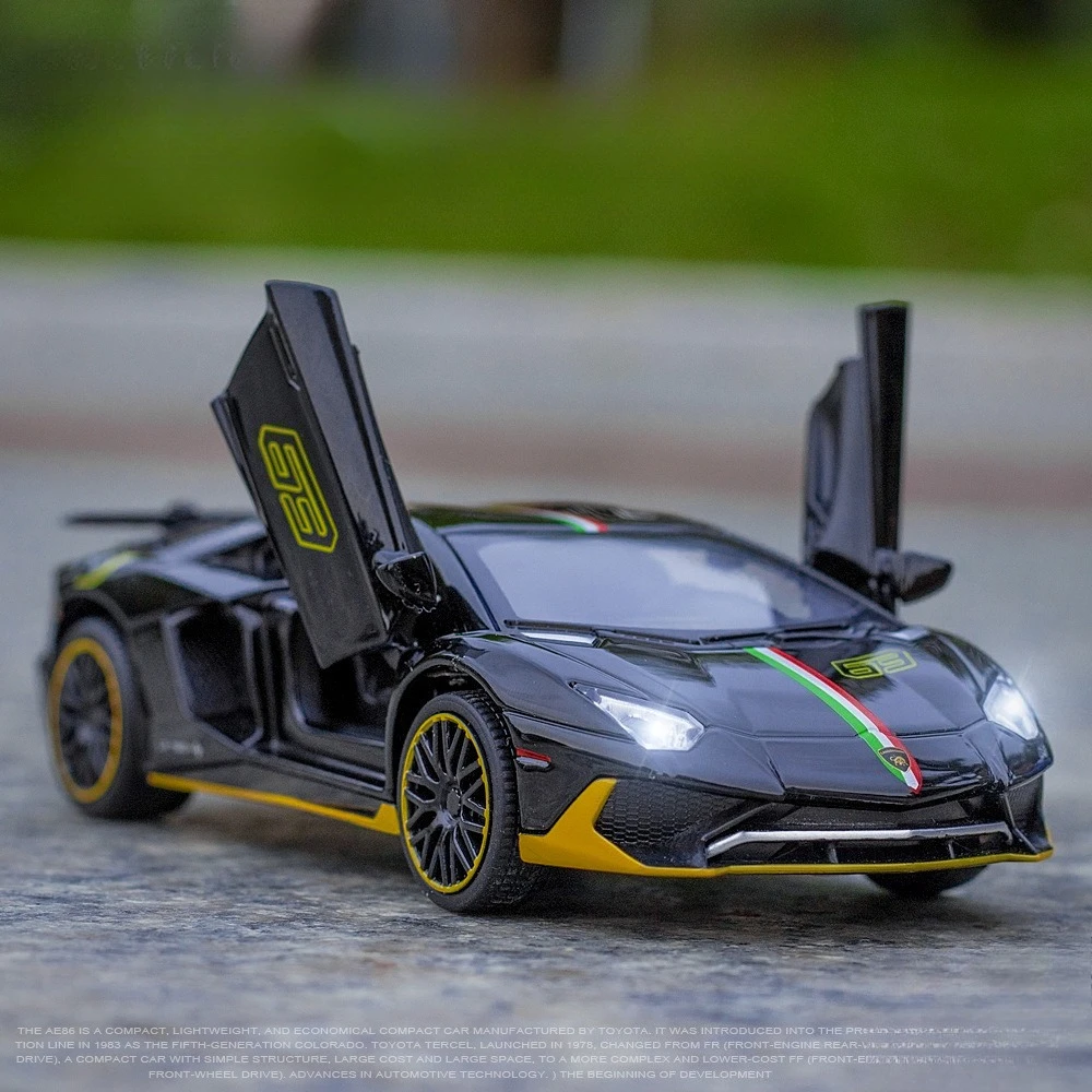 1:32 Lambo LP780-4 Sian modèle Miniature jouets moulés sous pression portes de voiture ouvertes avec son lumière retirer véhicules pour enfants jouet cadeau
