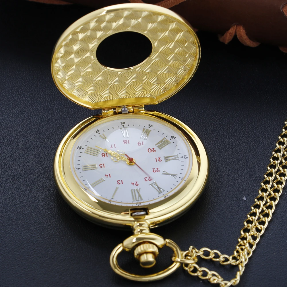 Reloj de bolsillo de cuarzo Digital romano con estampado dorado para hombre y mujer, caja hueca, collar con colgante Steampunk, marca superior de lujo, Renoj