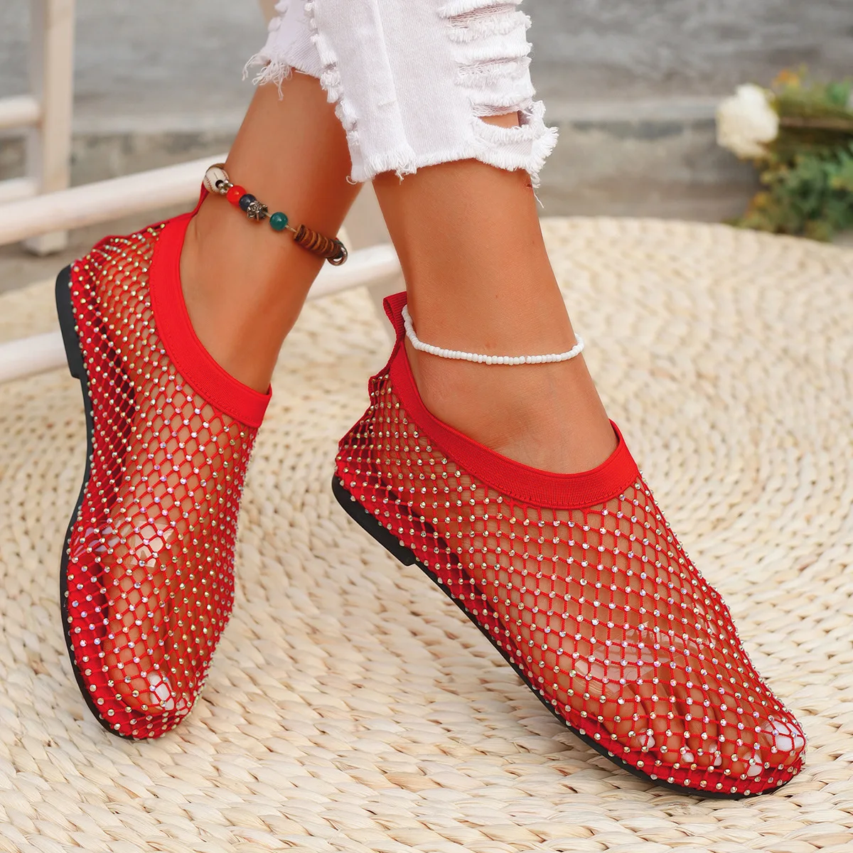 2024 Hot Summer Loafers Woman Luxury Brand Designer Mesh Flats Sexy Flat Bottom Shoes for Women