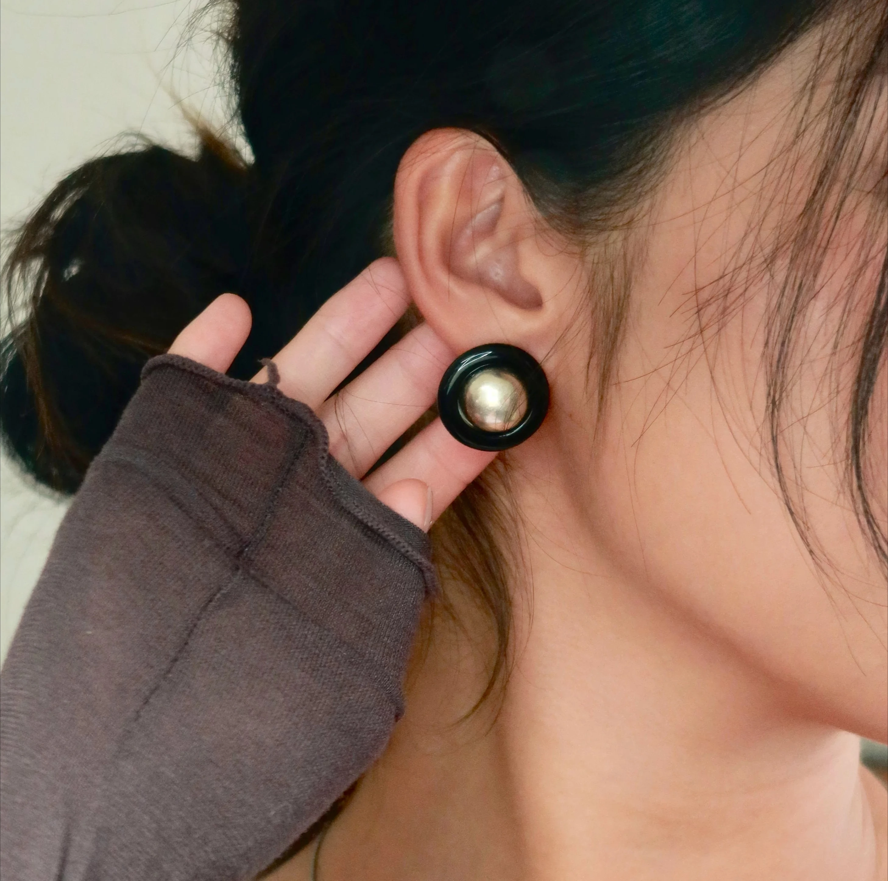 Natural Black Onyx 925 Sterling Silver Earring Antique Design Round Ear Buckle Unique Vintage Fine Jewelry For Men And Women