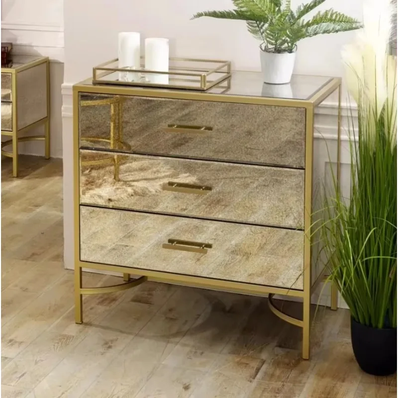 Antique gold metal wood mirror cabinet mirror furniture living room