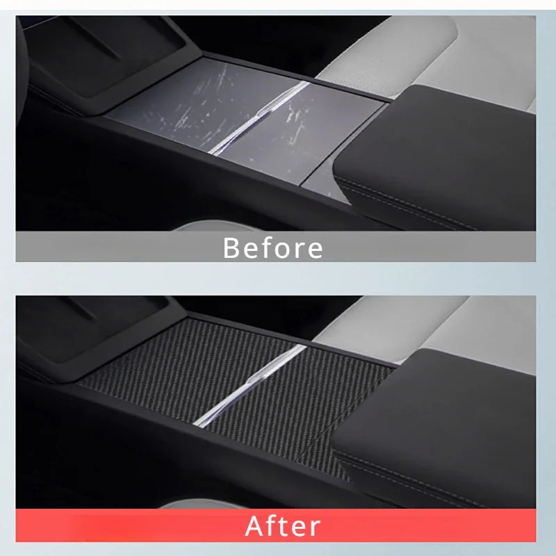 Central Control Panel for Tesla Model 3 Highland 2024 Real Carbon Fiber Console Cover Panel Patch Sticker New Model3 Accessories