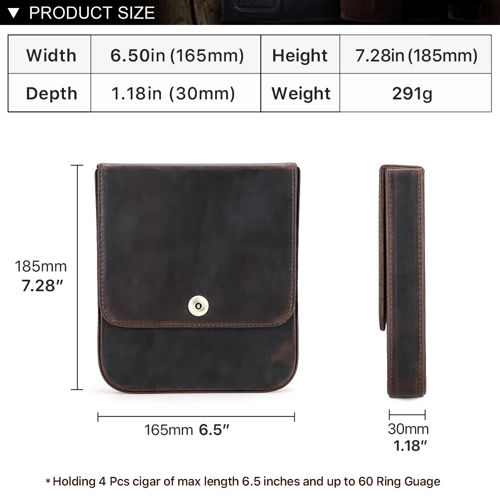CONTACT'S FAMILY Genuine Leather Cigar Humidor Box Travel Cigar Case for 4 Cigars Lighter Cutter Storage Smoking Accessories view 5