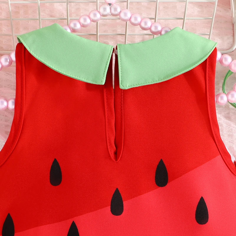 Baby Girls Dress Watermelon Print Doll Collar Sleeveless Casual Dress Summer Fashion Princess Dress with Bag