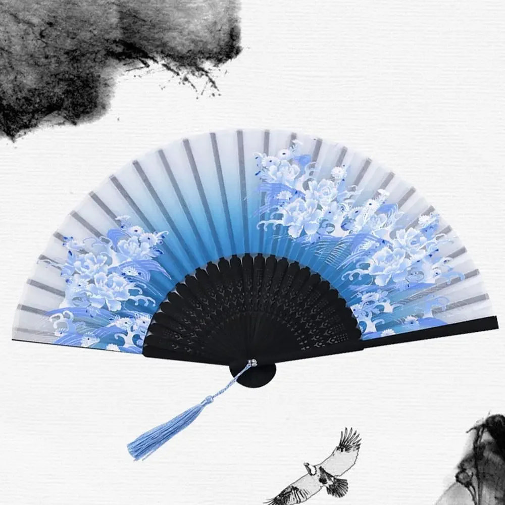 Bambus chinesische japanische Falt fächer bunte Quaste elegante weibliche Fan Vintage-Stil Falt fächer Seide Hand fächer
