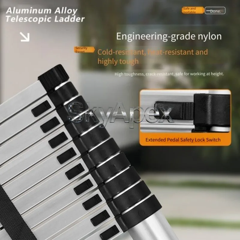 Portable Retractable Aluminum Telescopic Straight Ladder Compact Fold‑away Design For Engineering Warehouse Outdoor Working view 4
