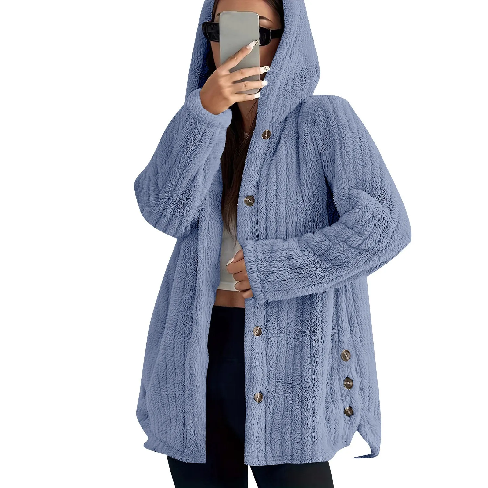 Veste à Capuche en Peluche pour Femme, Manteau Irrégulier, Couleur Unie, avec Plumes, Vêtement d'Hiver