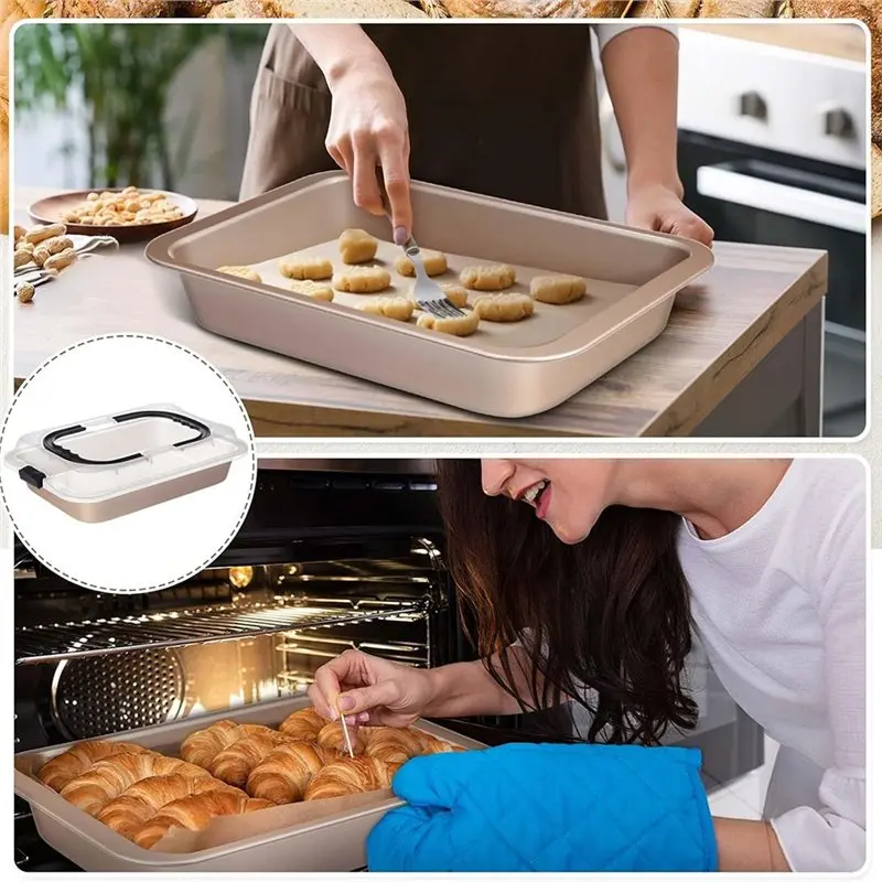 ABFI Large Capacity Baking Pan With Lid-Non-Stick Design For Oven, BBQ, Camping& Potluck-Easy To Clean Versatile Roasting Pan
